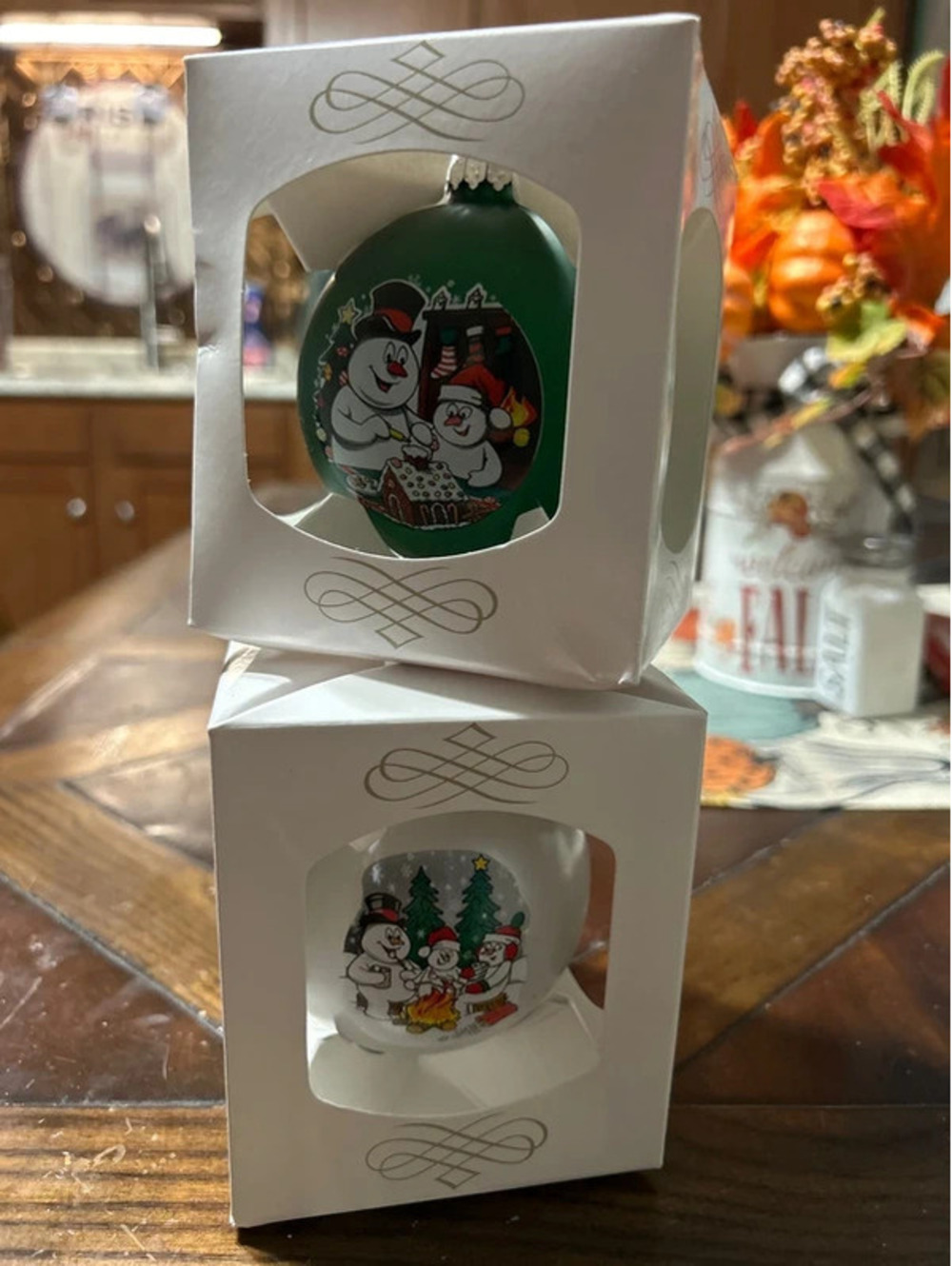 Set of 2 frosty hallmark ornaments